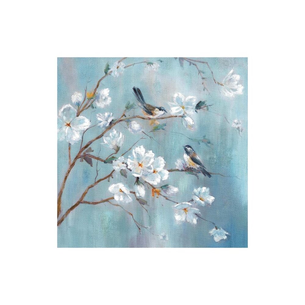 Elegant Flower Tree and Birds Unframed Canvas Wall Art 16" X 16"